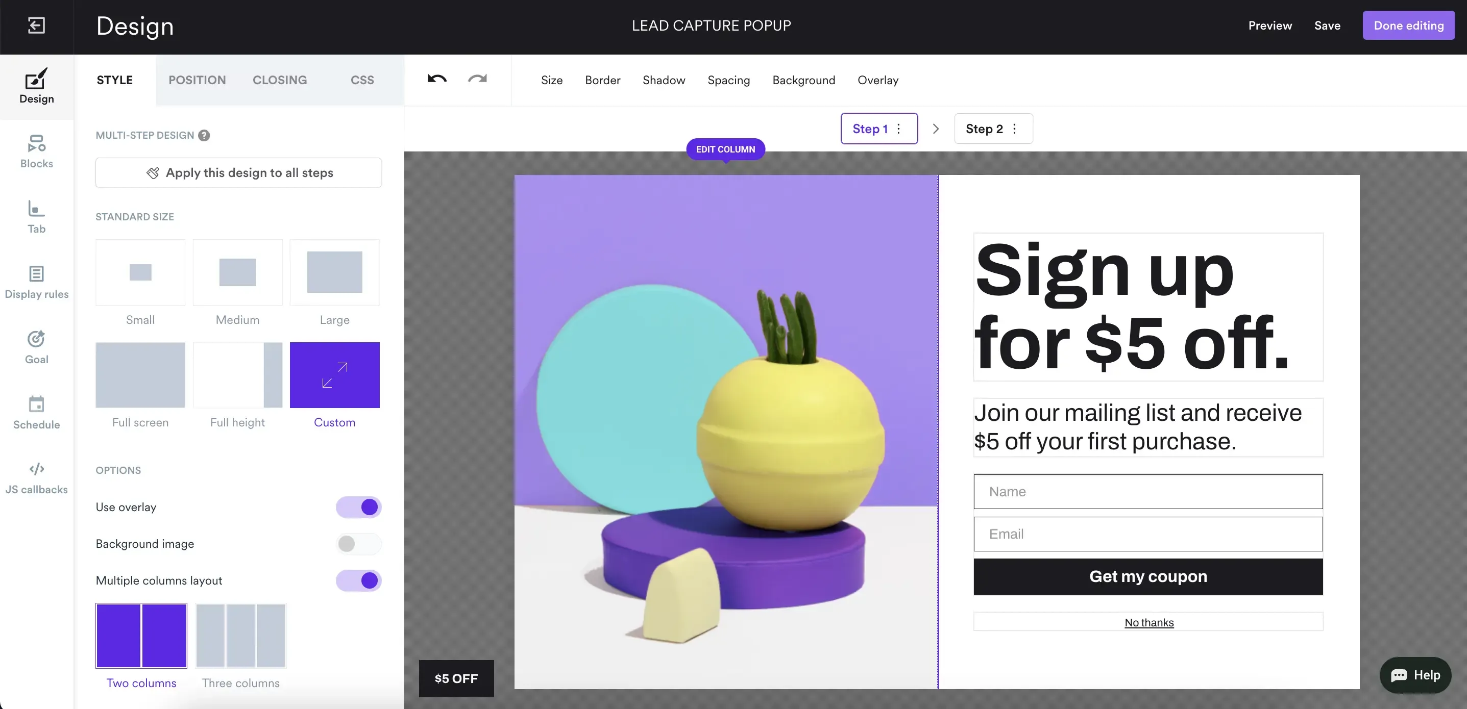 popup editor