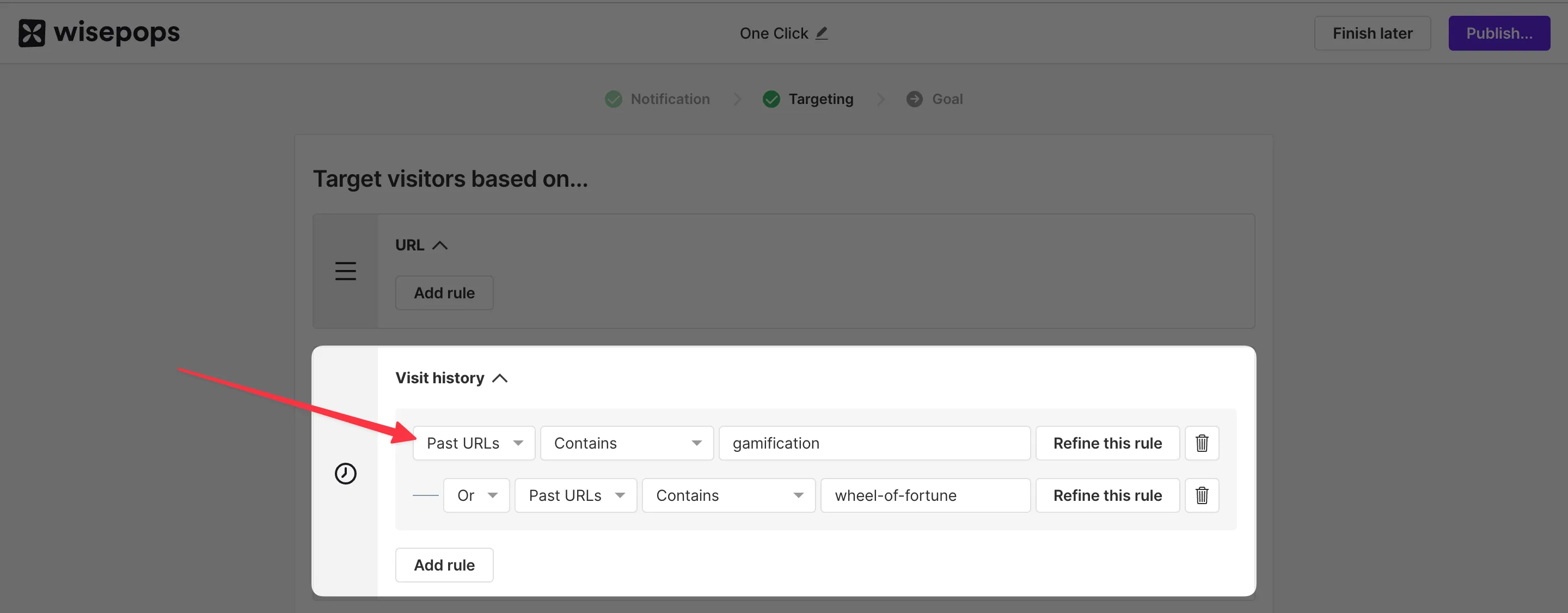 past page targeting