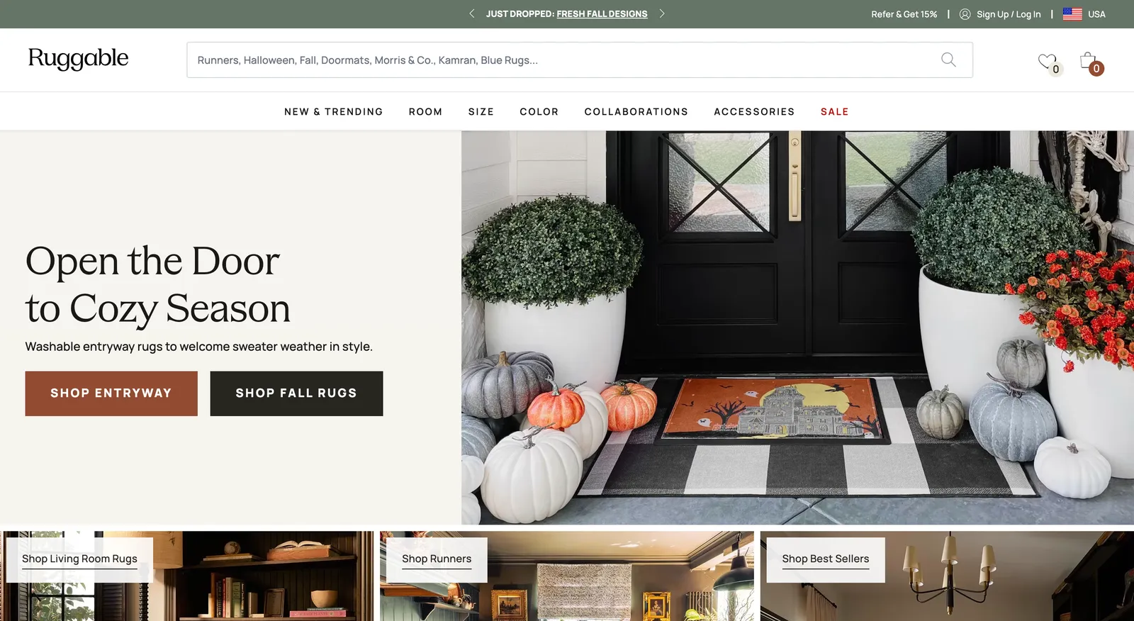 Ruggable Shopify store homepage