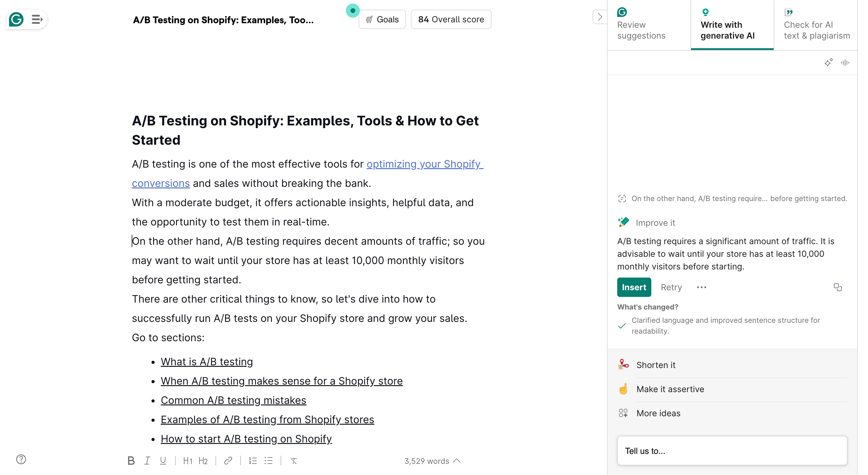 Grammarly AI writing assistant for ecommerce copy