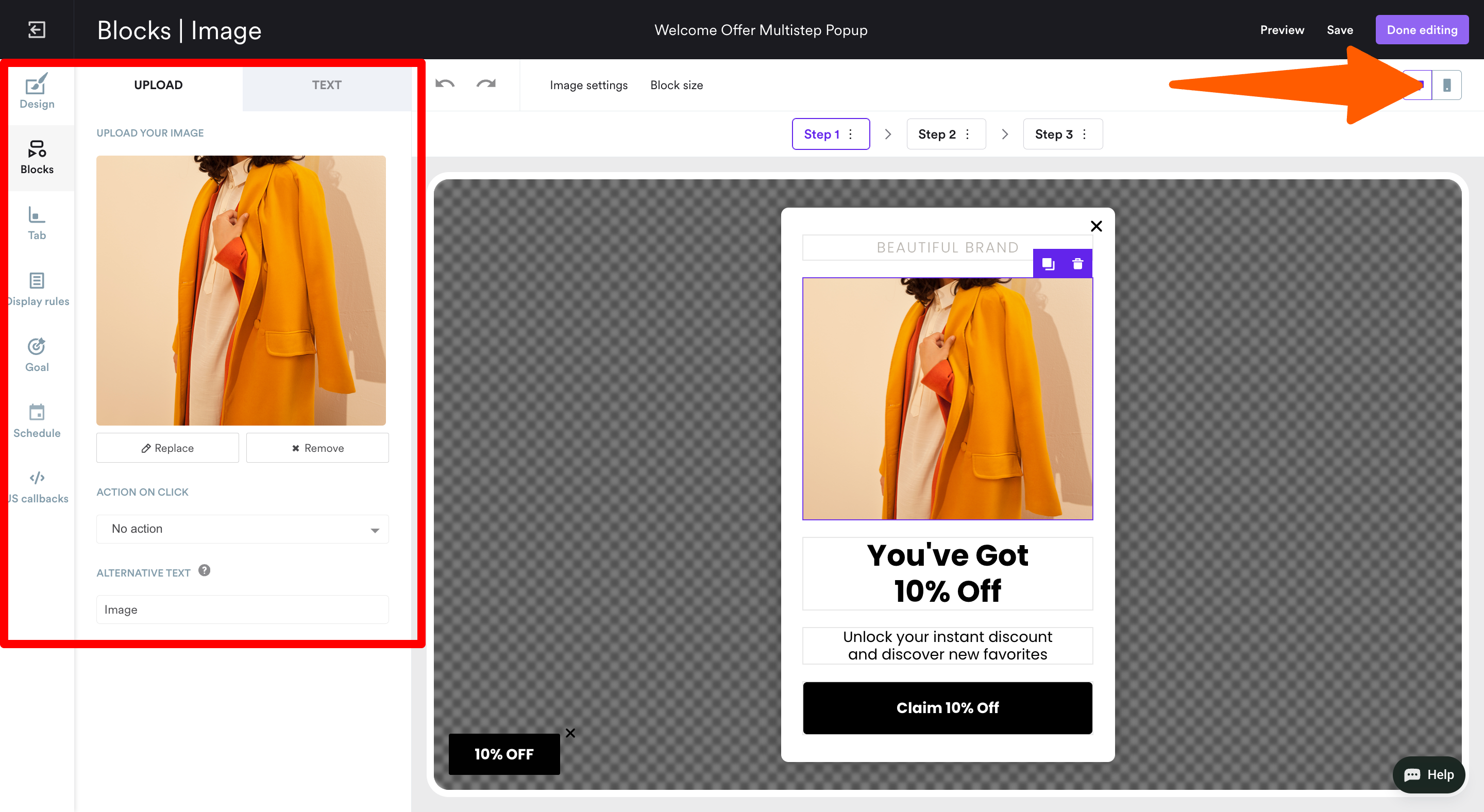 customize mobile popup