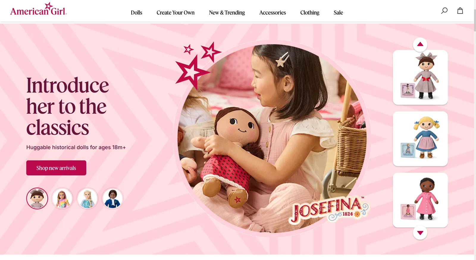 American Girl Shopify store homepage