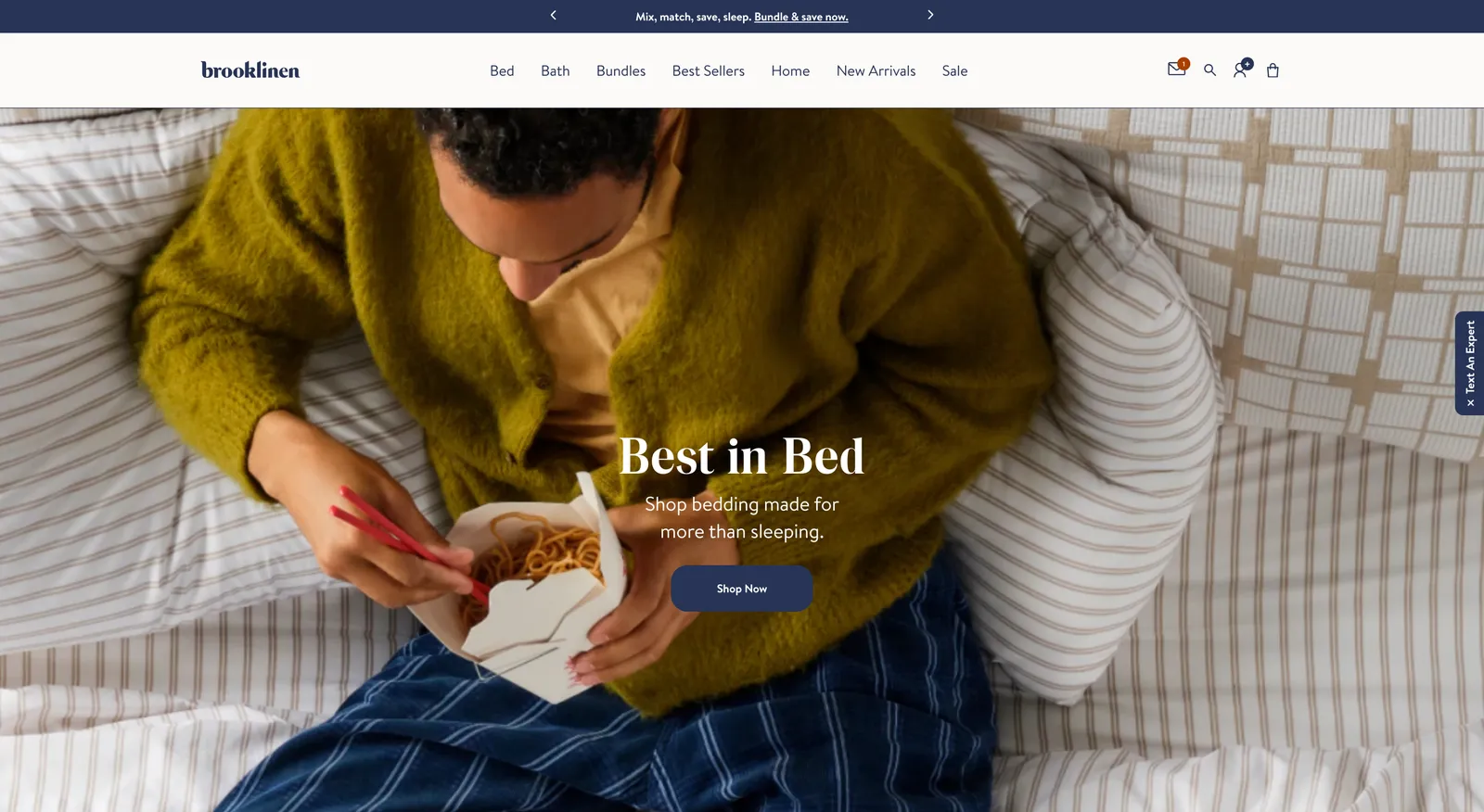 Brooklinen Shopify store homepage