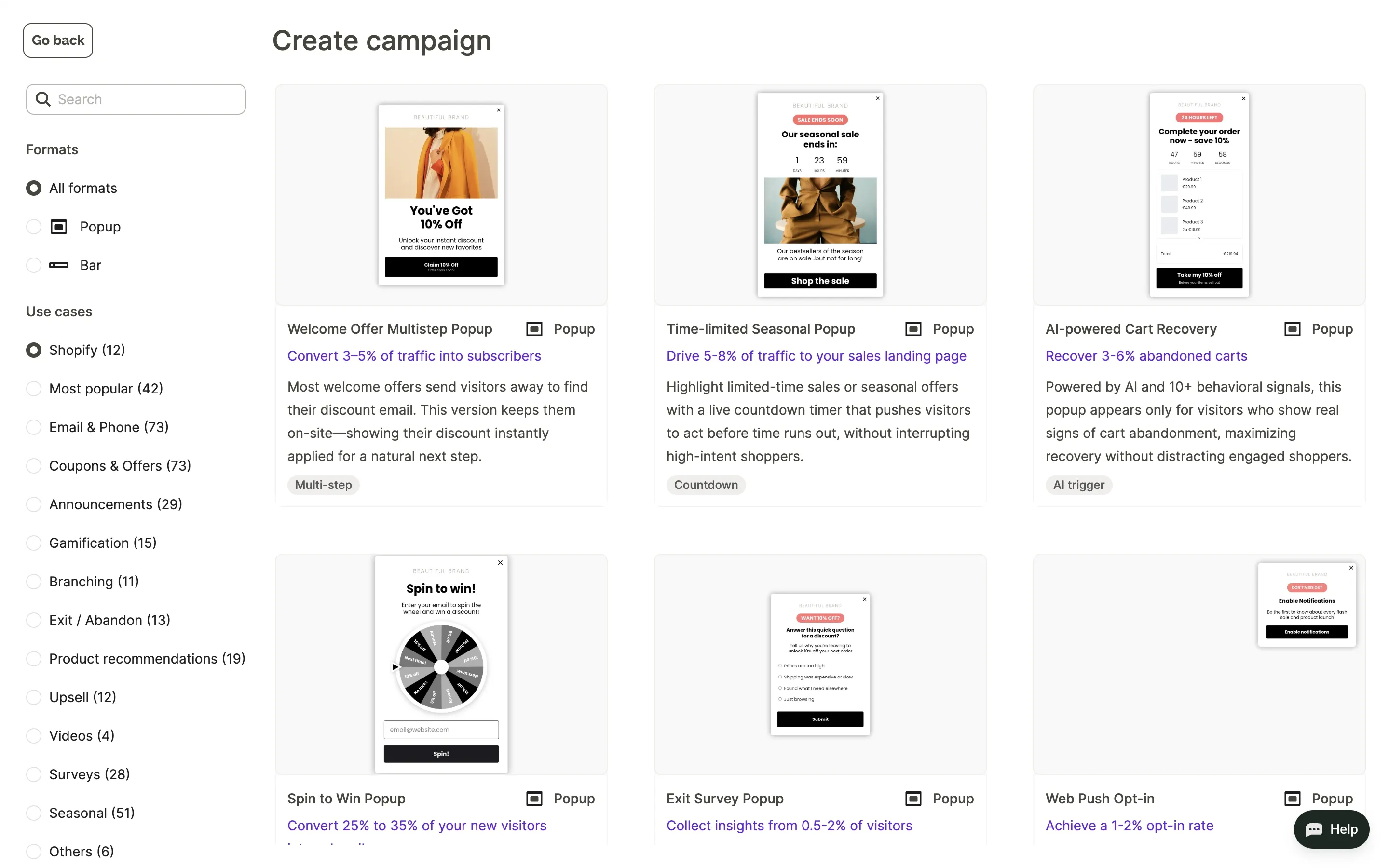 Wisepops popup and onsite campaign examples
