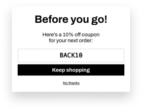 Example of cart abandon popup offering 10% coupon