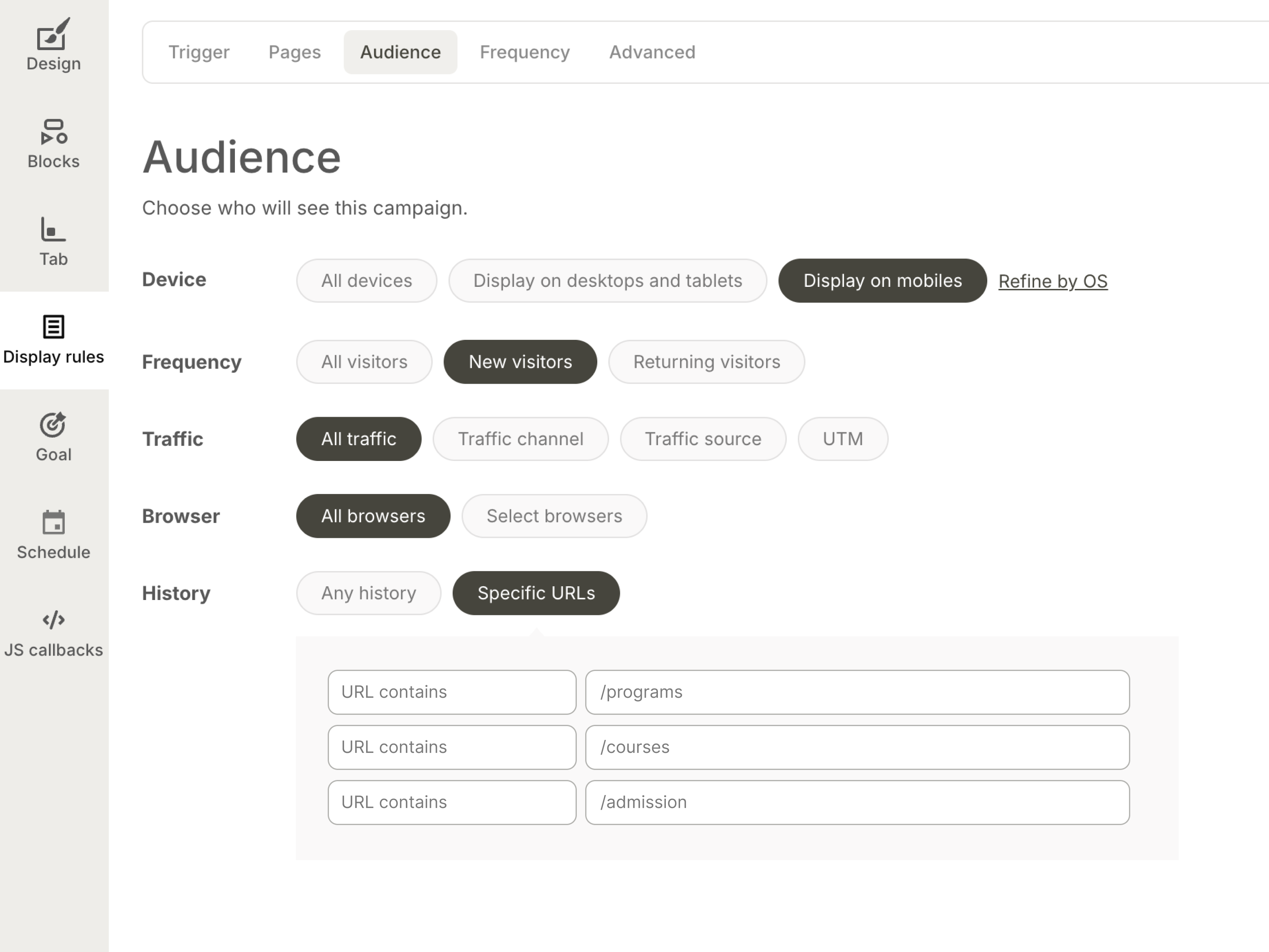 Building campaigns in Wisepops