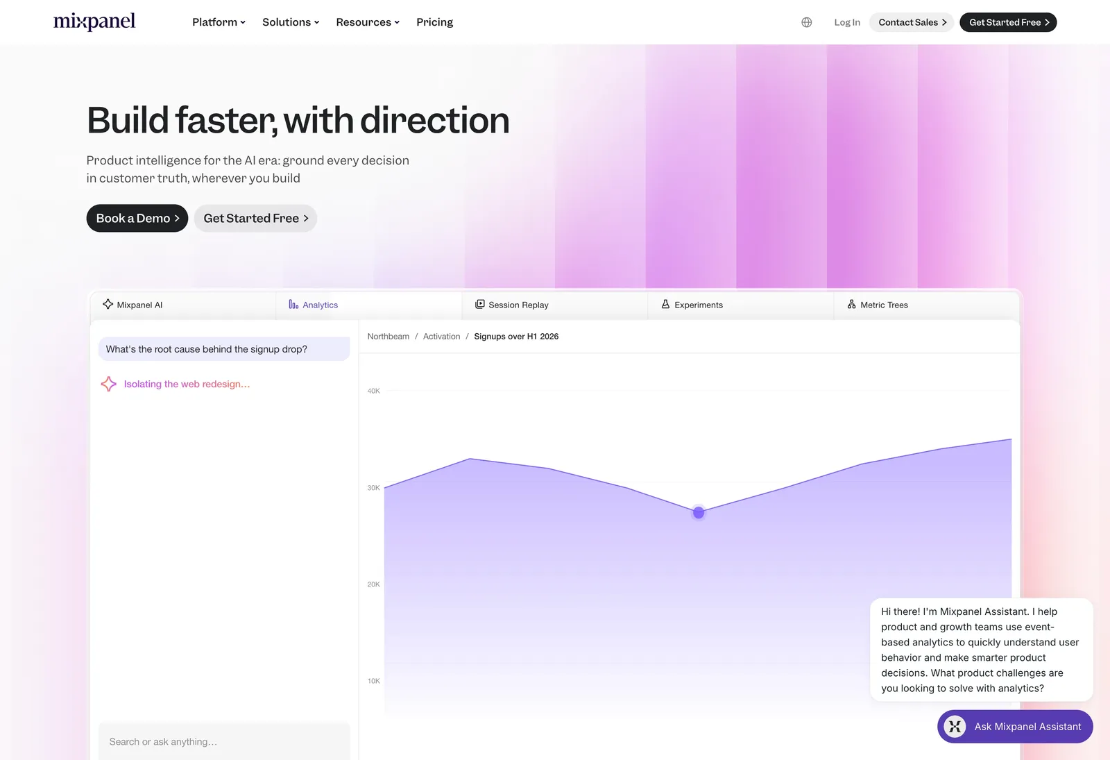 Mixpanel homepage