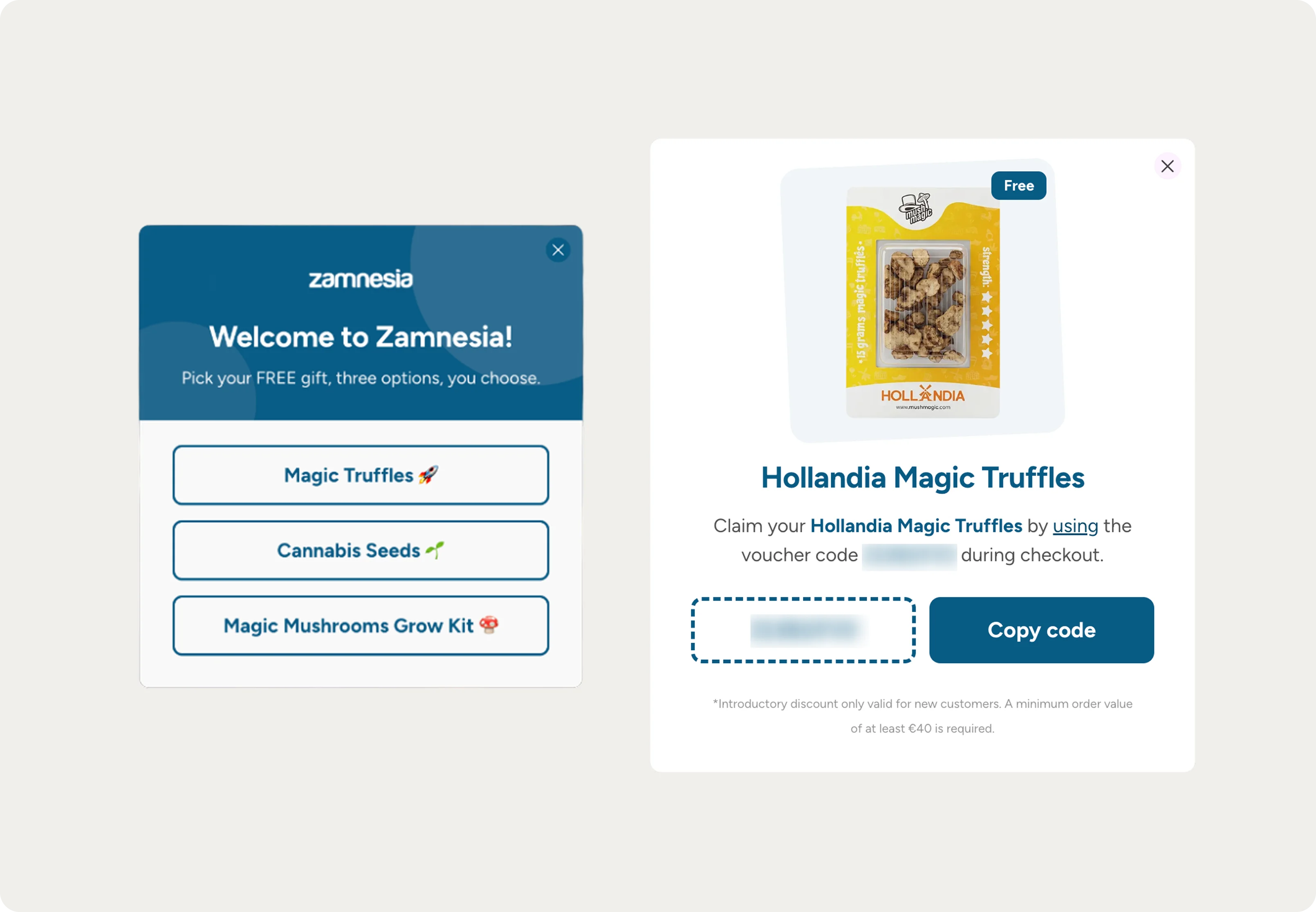 Zamnesia welcome offer test variant