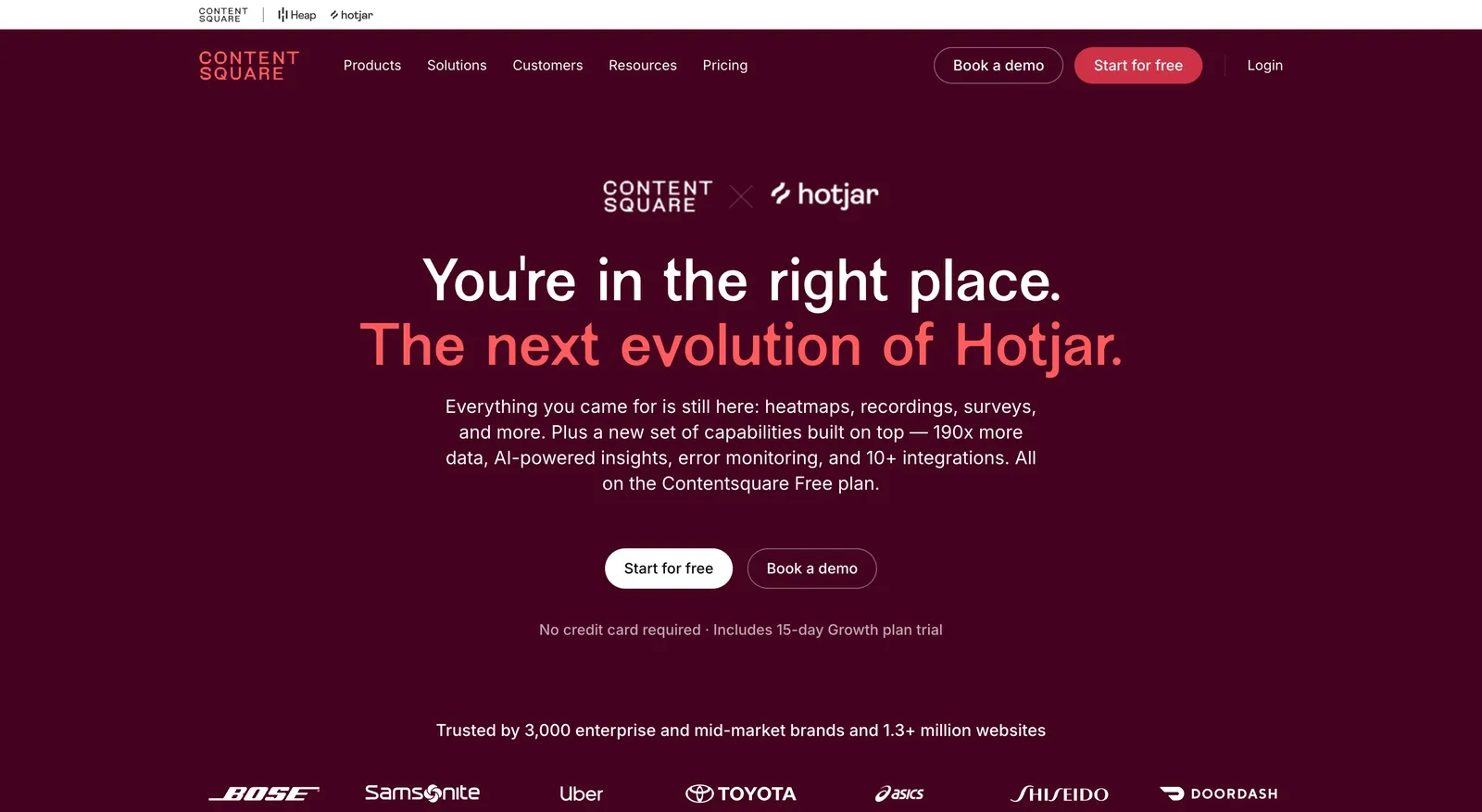 Contentsquare homepage after the Hotjar merge