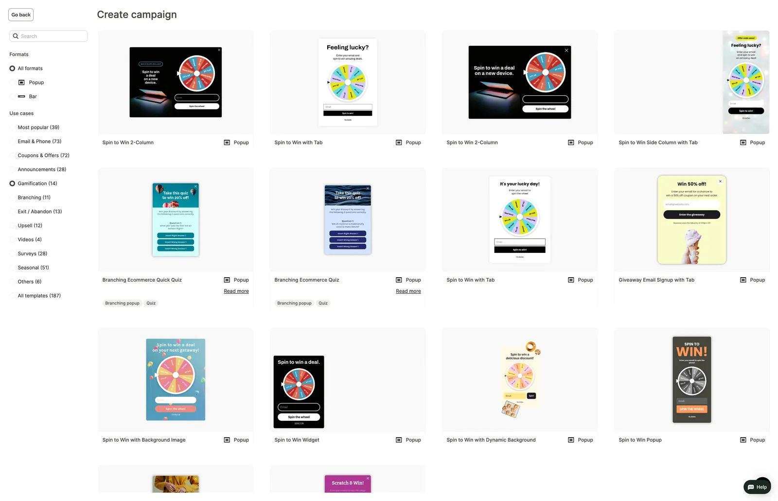 gamification popup templates in the Wisepops library