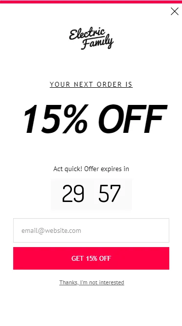 An example of mobile popup example with countdown for expiring offer