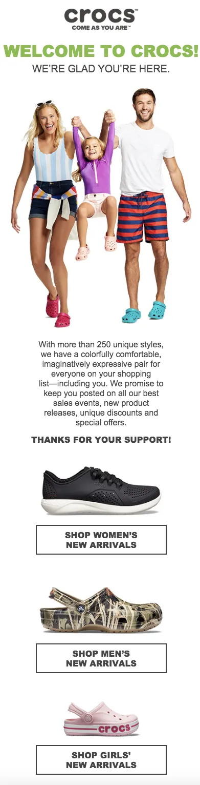 Ecommerce welcome email example