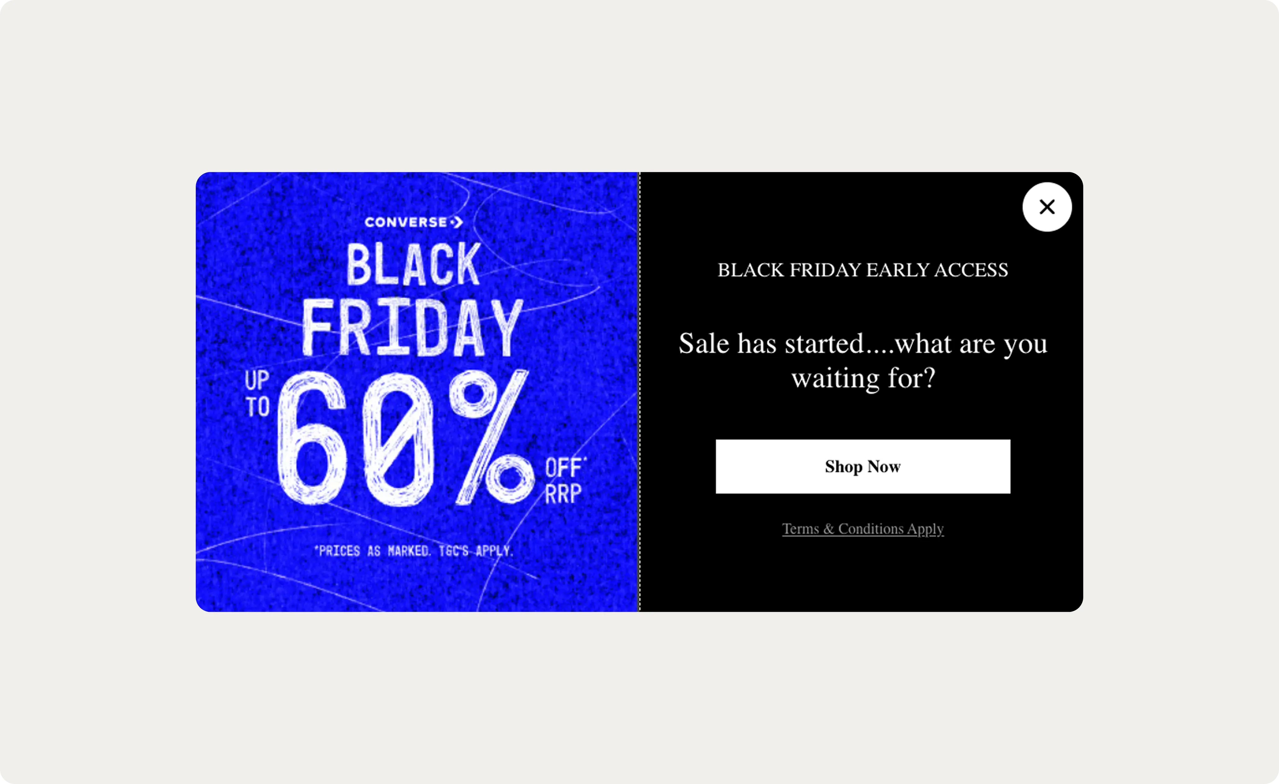 converse black friday early access popup