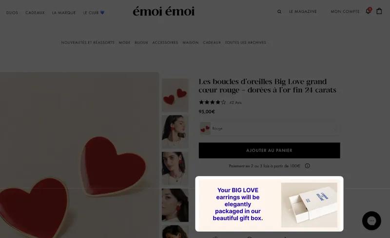 émoi émoi gift box upsell on a product page