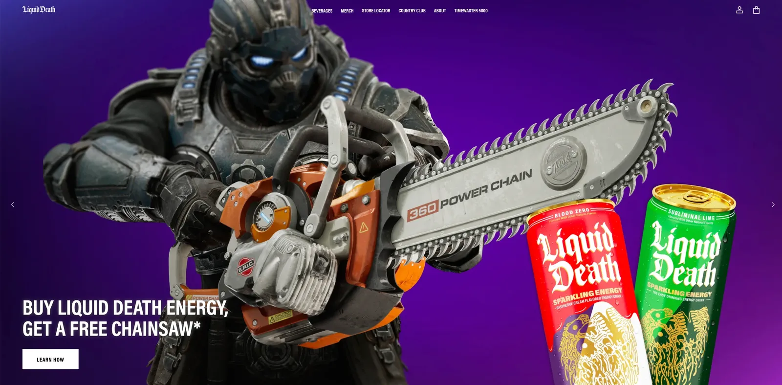 Liquid Death Shopify store homepage