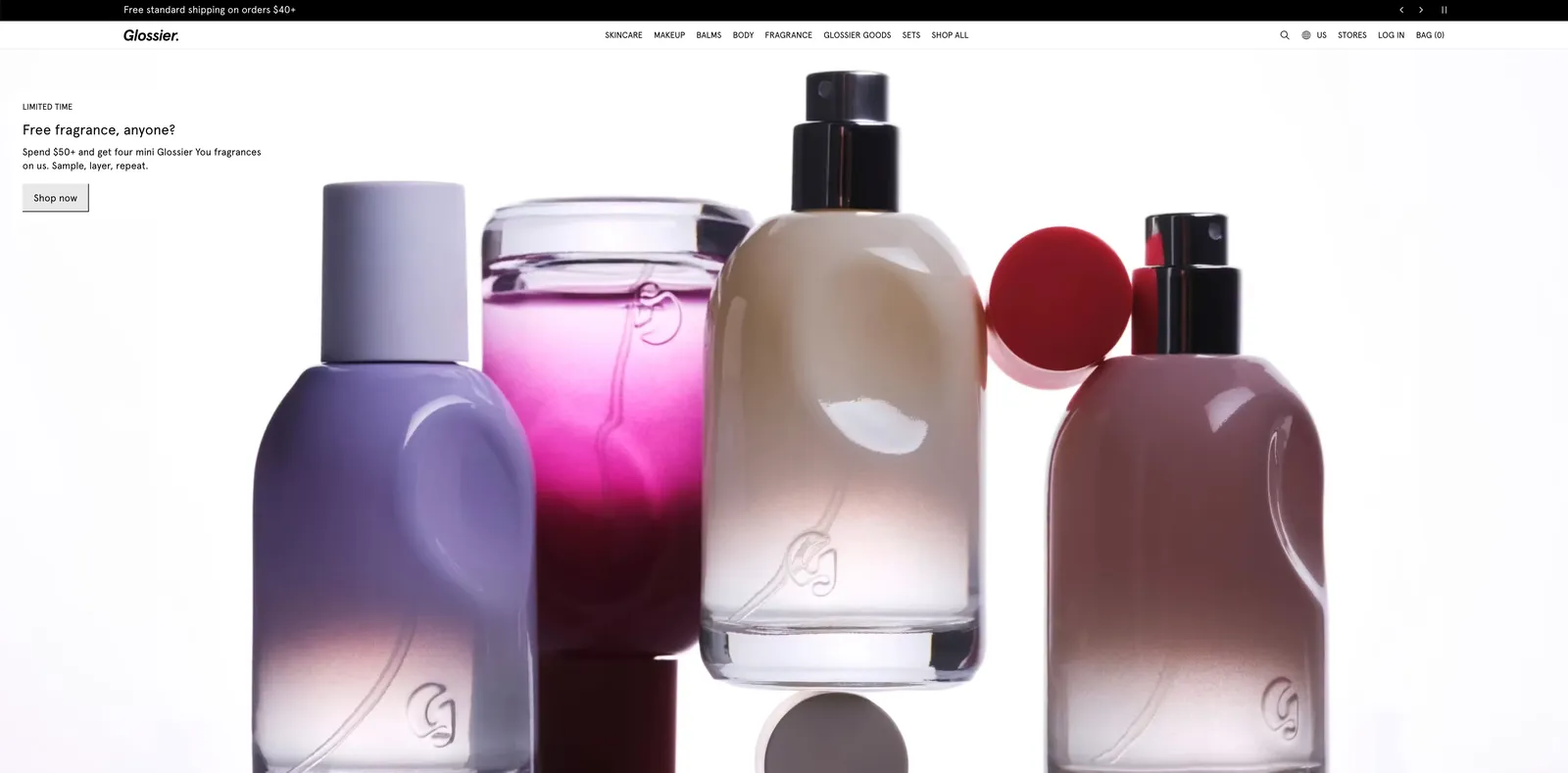 Glossier Shopify store homepage