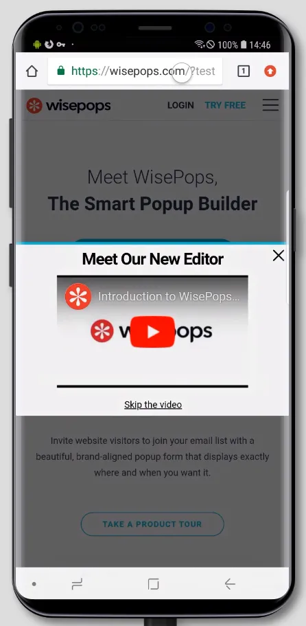 A video pop-up displayed on a mobile device