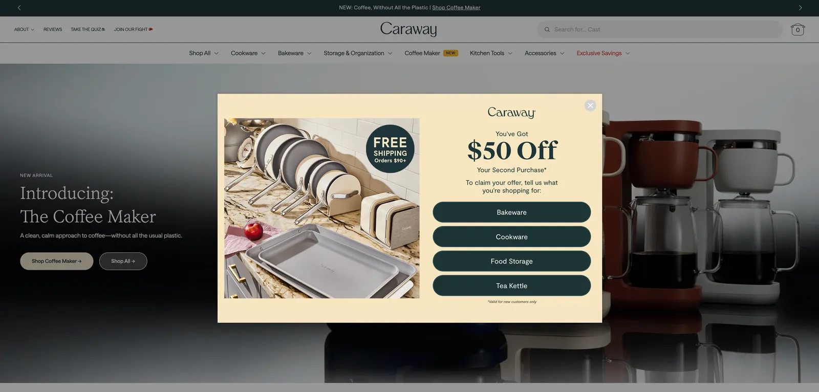 Caraway Shopify store homepage
