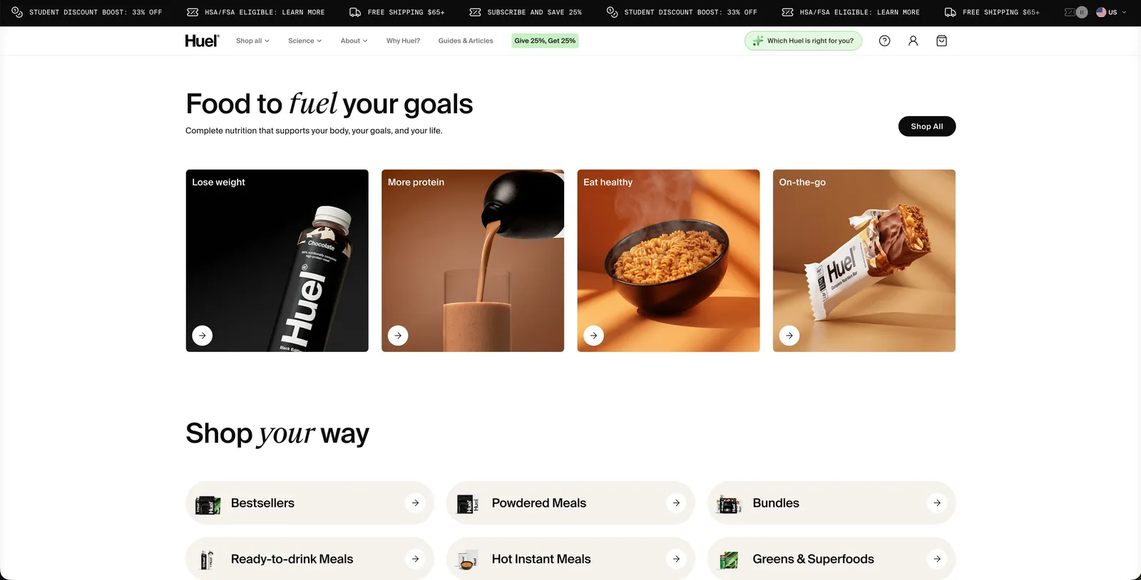Huel Shopify store homepage