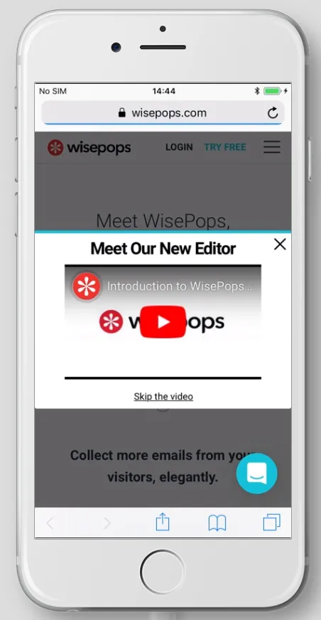 video pop-up displayed on a mobile device 