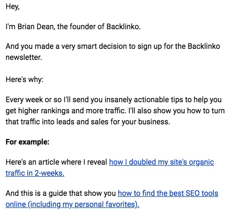 brian dean welcome email