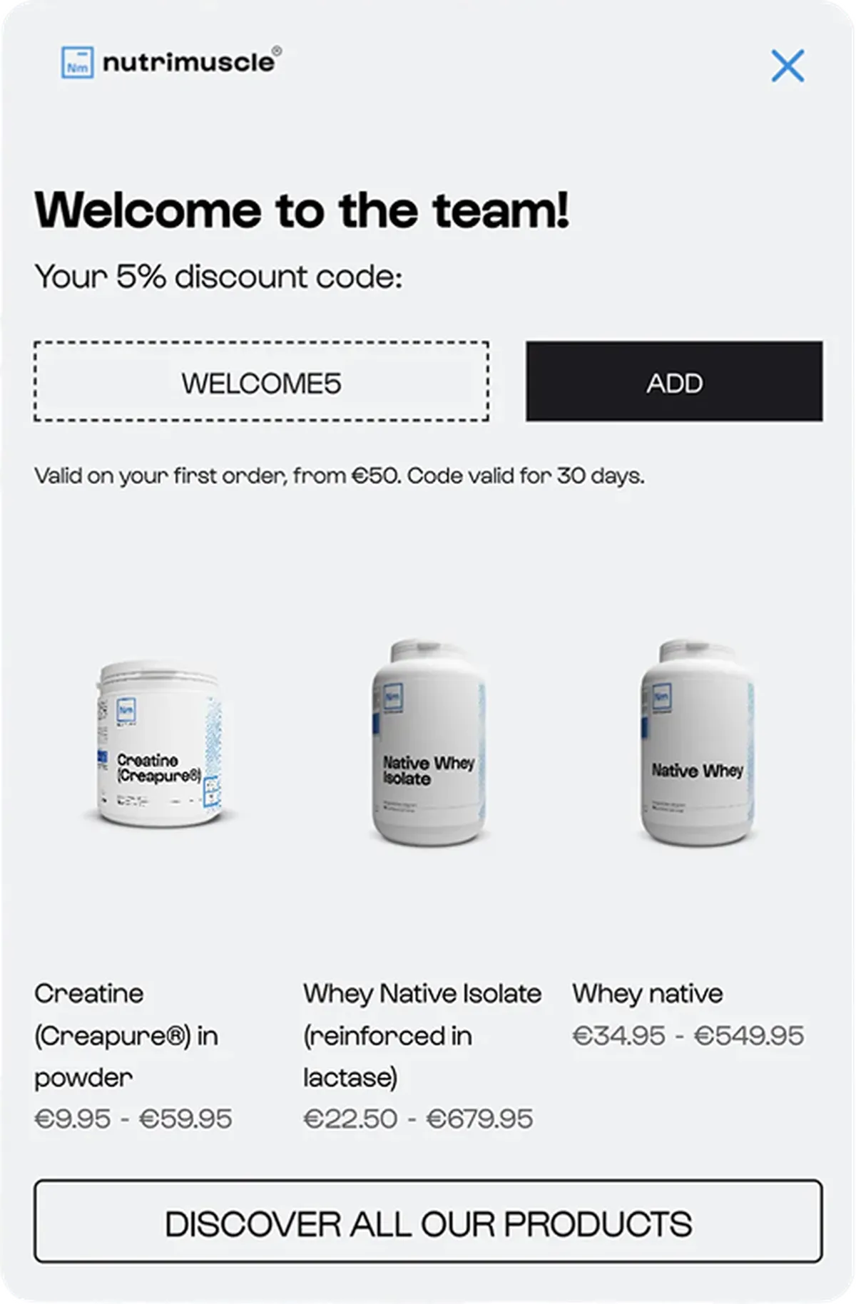 Nutrimuscle best sellers and welcome capture campaign