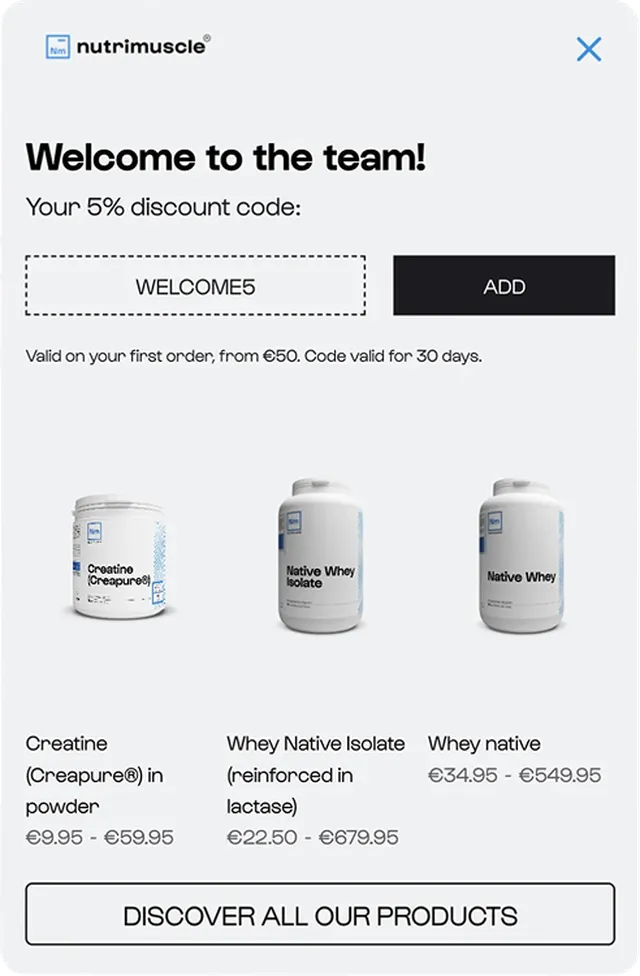 Nutrimuscle best sellers and welcome capture campaign