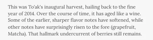 To'ak Chocolate product description example for food 