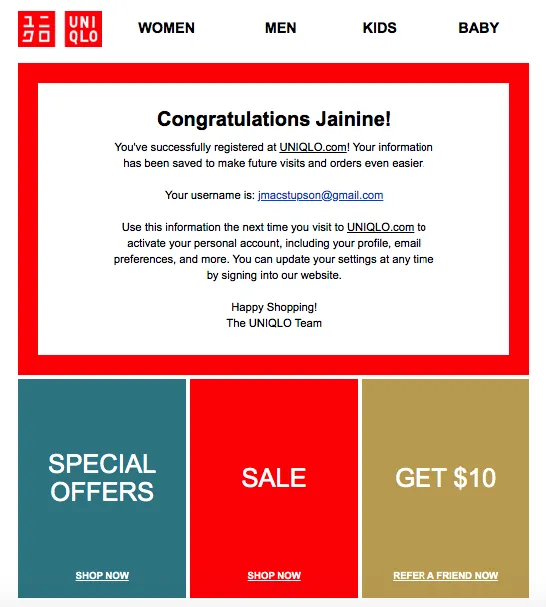 Uniqlos welcome email