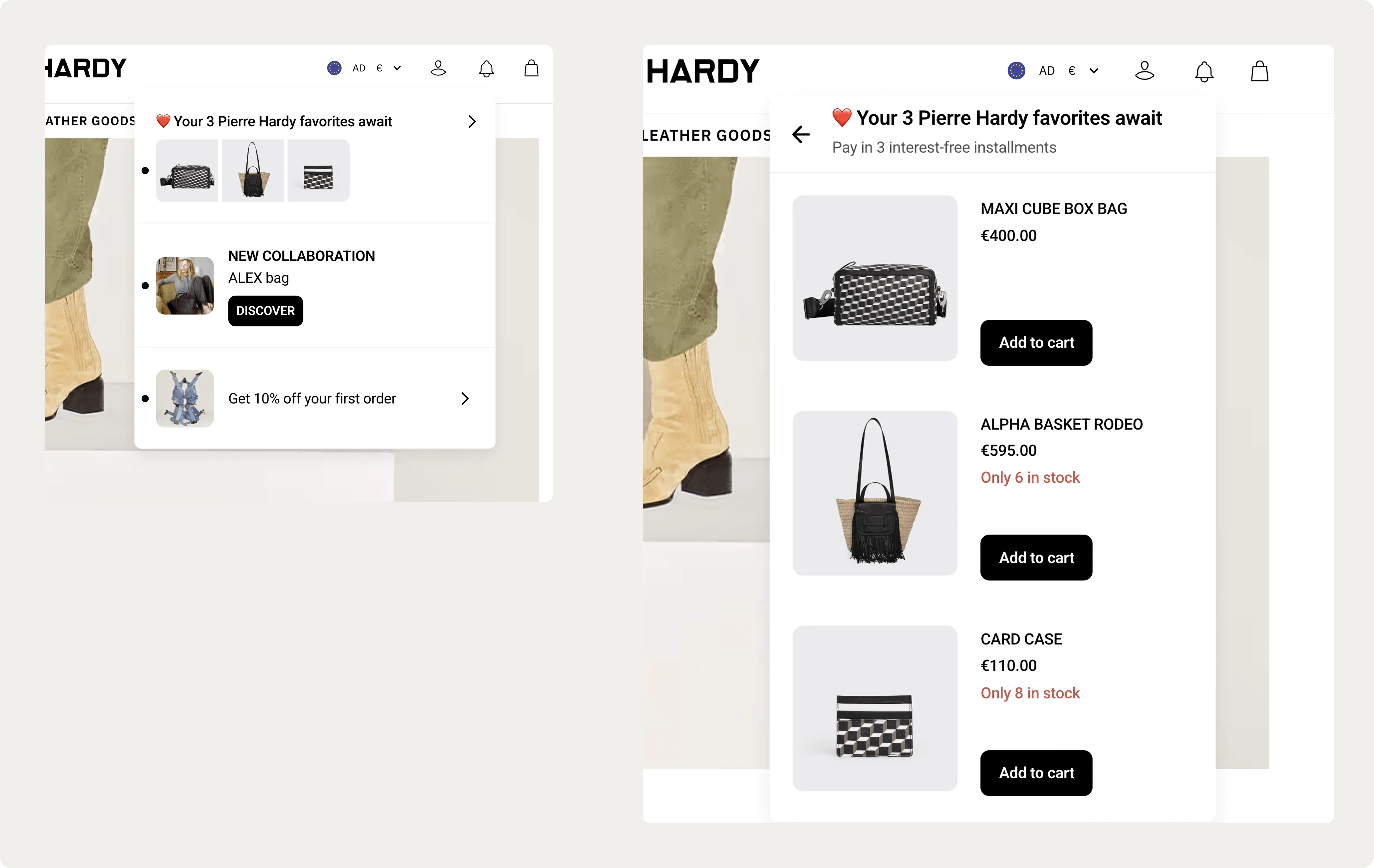 Pierre Hardy recently viewed items shown to a returning shopper