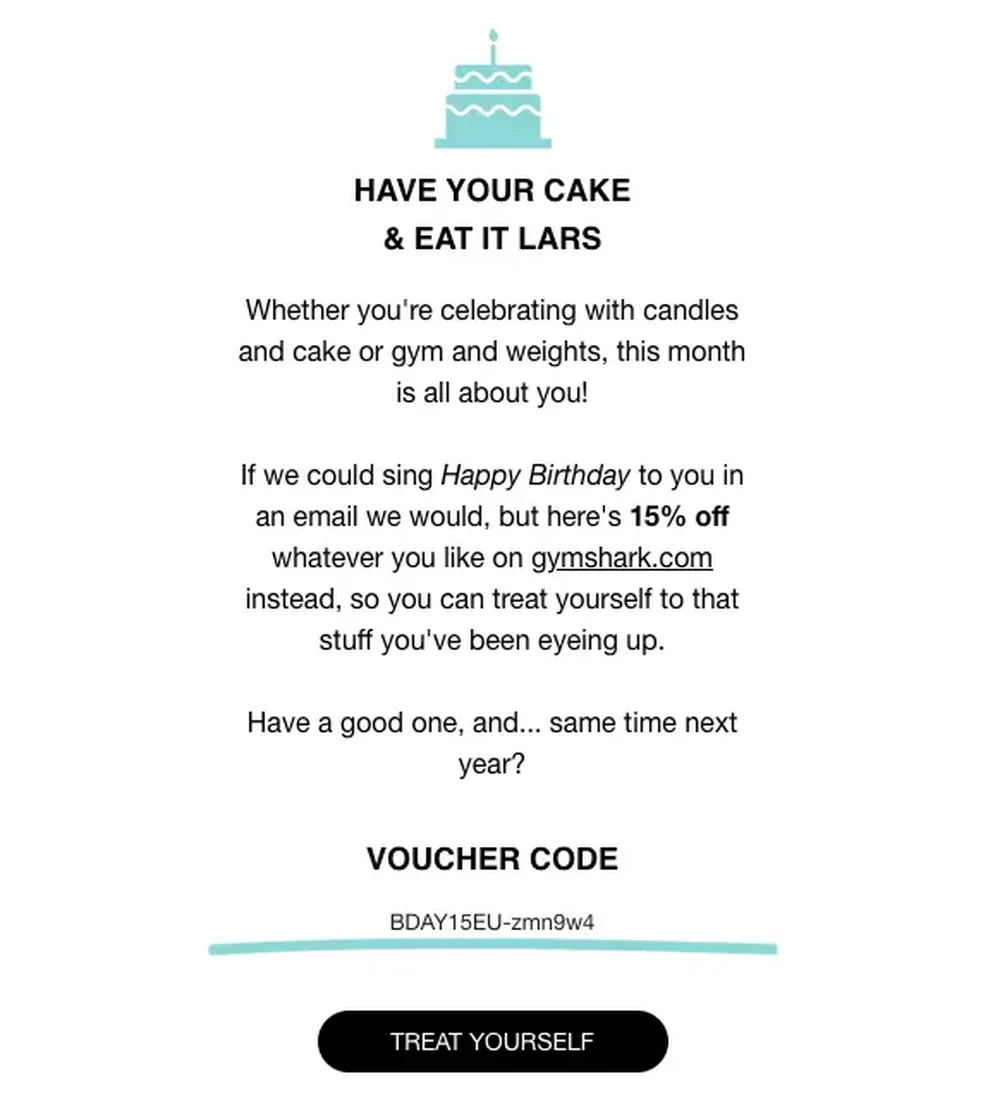 Birthday coupon code example