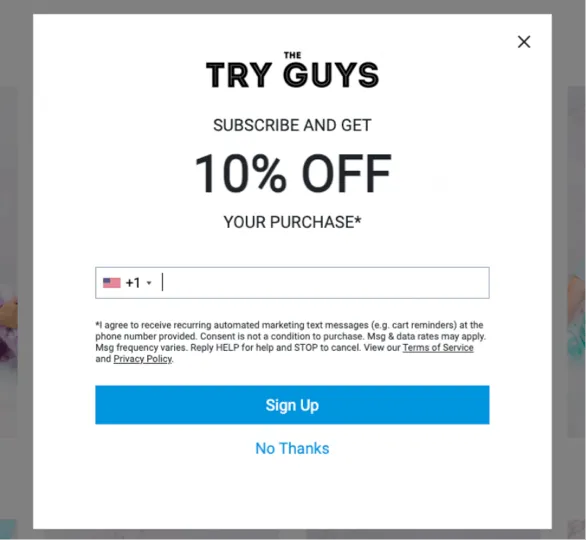 sms popup example