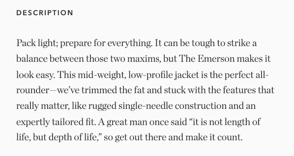 Taylor Stitch product description example ecommerce