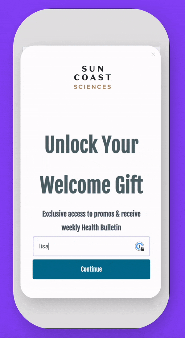 popup with welcome gift