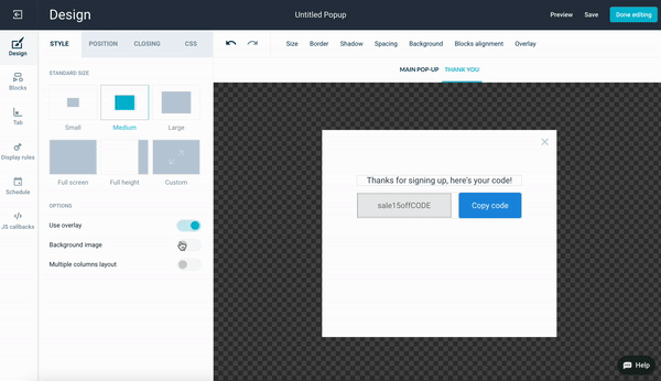 popup customization