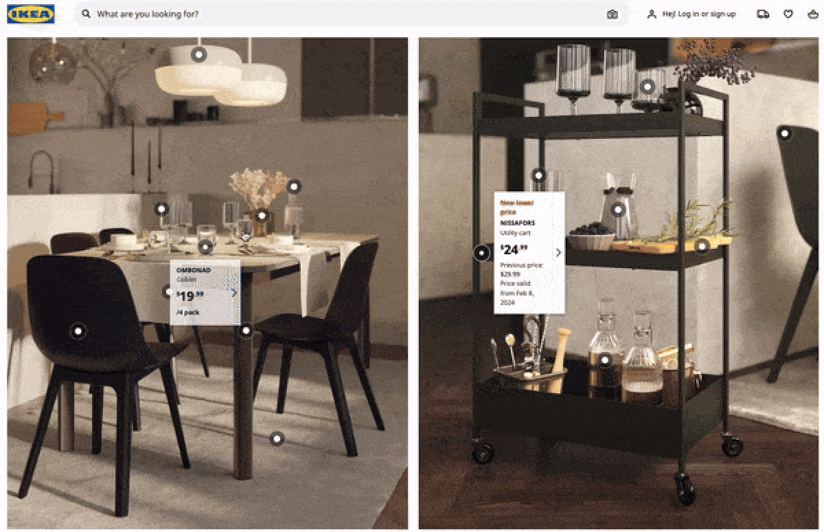 Ikea showing products in a room context