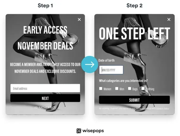popup with birthday signup field