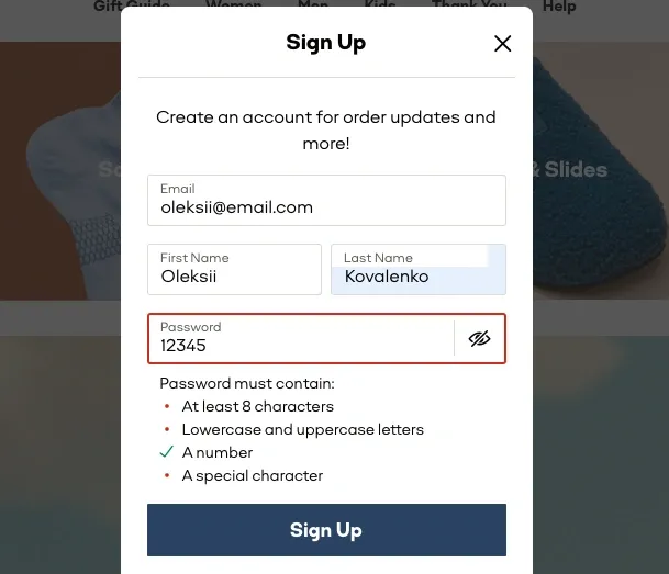 password requirements bombas