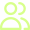 Lime-green outline of a person avatar with two overlapping chat bubbles