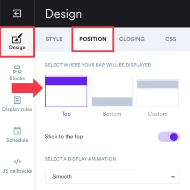 top bottom position website sticky bar