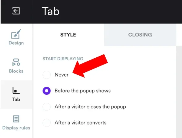 turning off tab