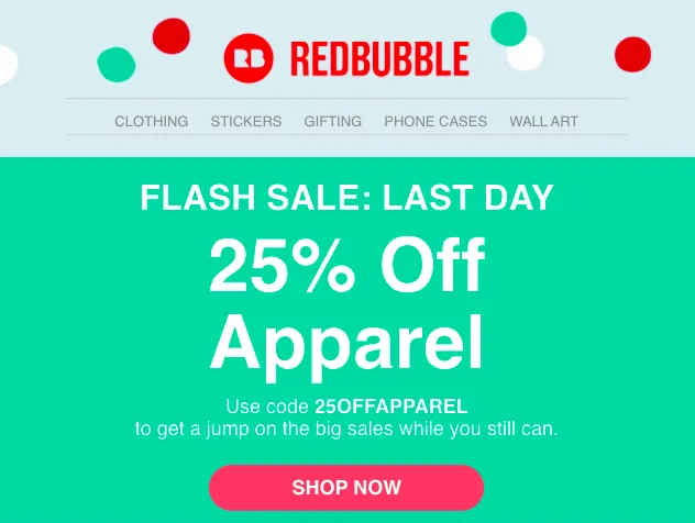 Redbubble flash sale copywriting