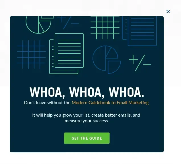 An exit-intent overlay on Campaign Monitor's blog