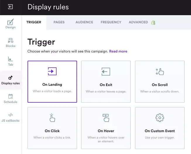 display exit popup