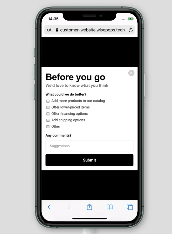 Mobile-friendly website exit survey
