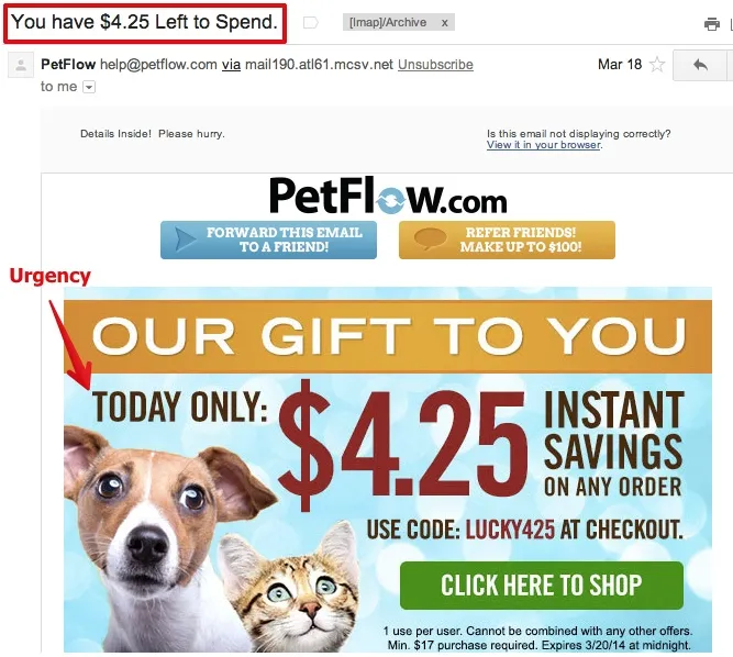 Surprise four dollars offer email