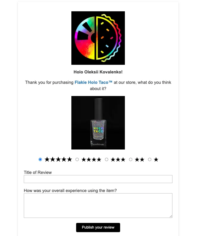 email with review