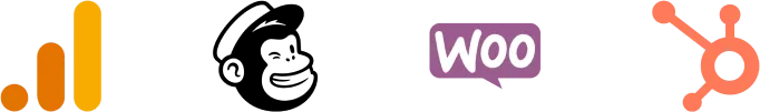 google analytics, mailchimp, woocommerce and hubspot icons
