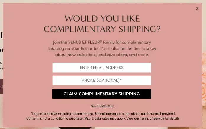 free shipping discount popup