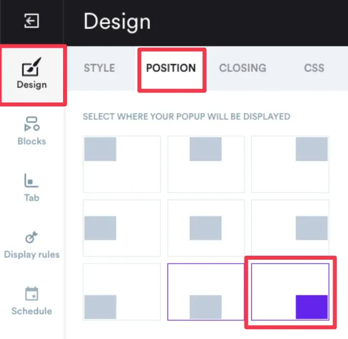 popup position change wisepops
